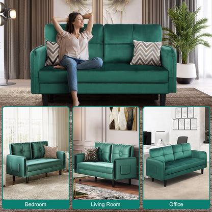 Modern 2-Seater Velvet Sofa with Cushions and Side Pockets