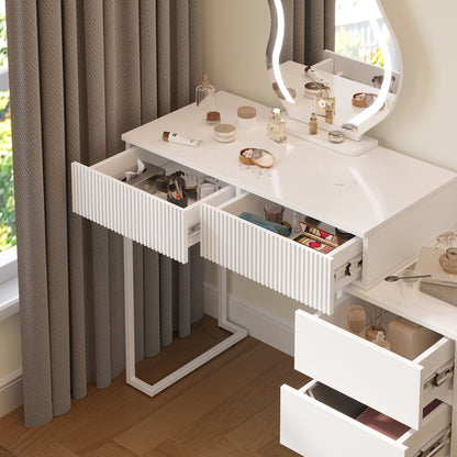 Modern White Dressing Table with Cloud Shape Mirror