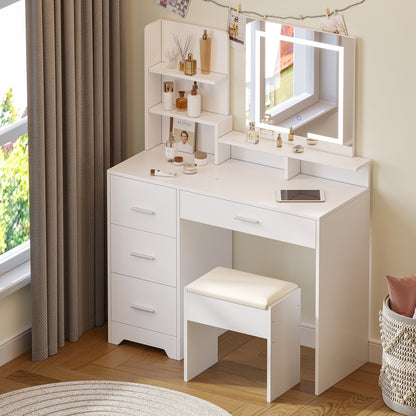 White Dressing Table with Square Mirror