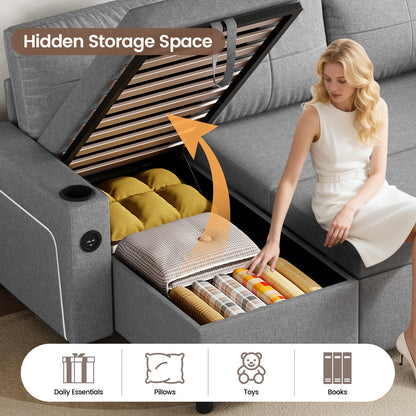 Convertible L-Shaped Sofa Bed with LED Light