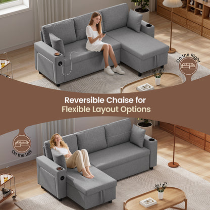 Convertible L-Shaped Sofa Bed with LED Light