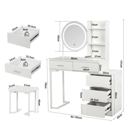 White Vanity Table with LED Round Mirror