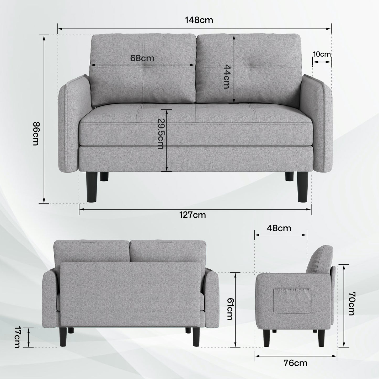 Modern 2-Seater Linen Sofa with Thicken Cushions