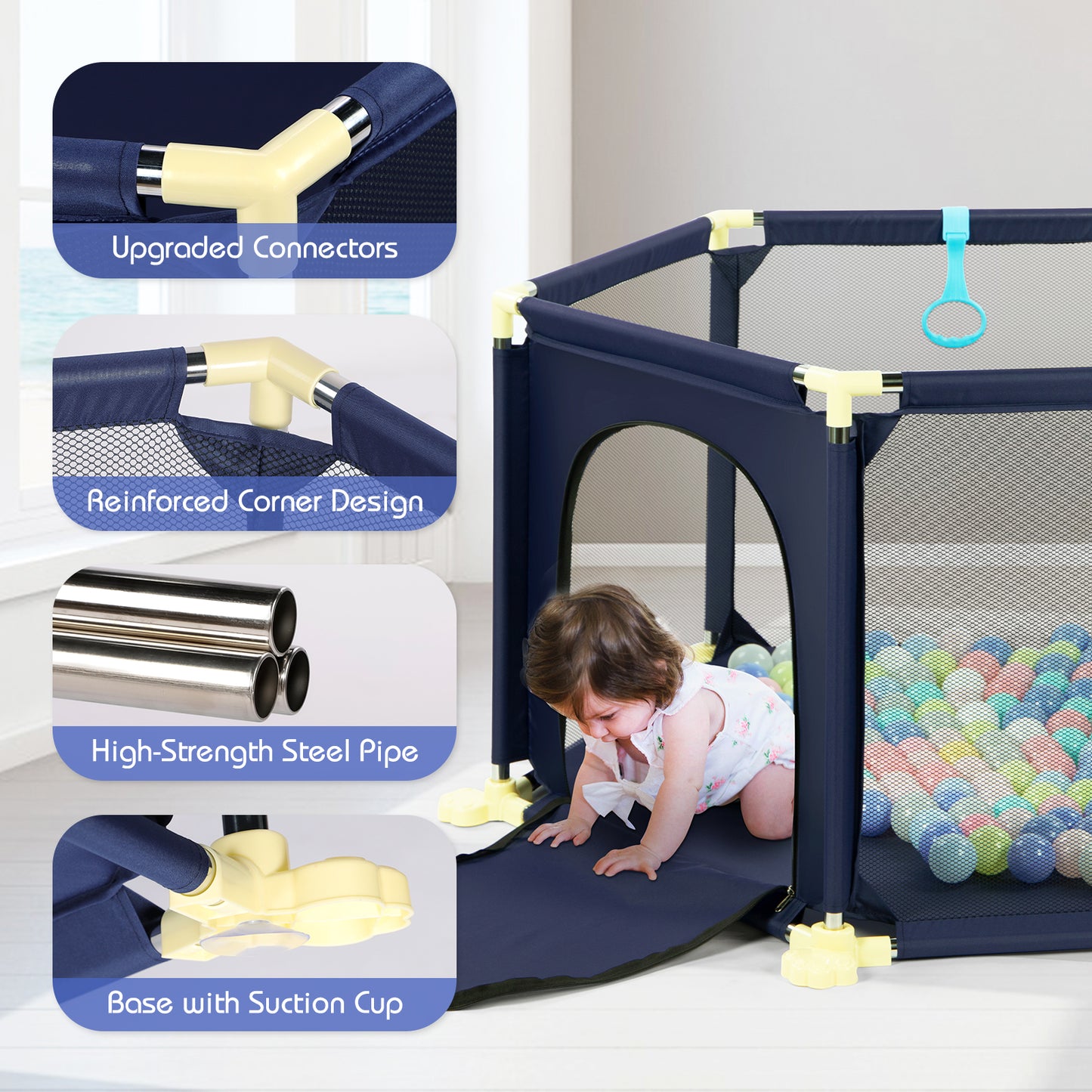 Hello5ive 6-Panel Anti-Slip Baby Playpen Blue