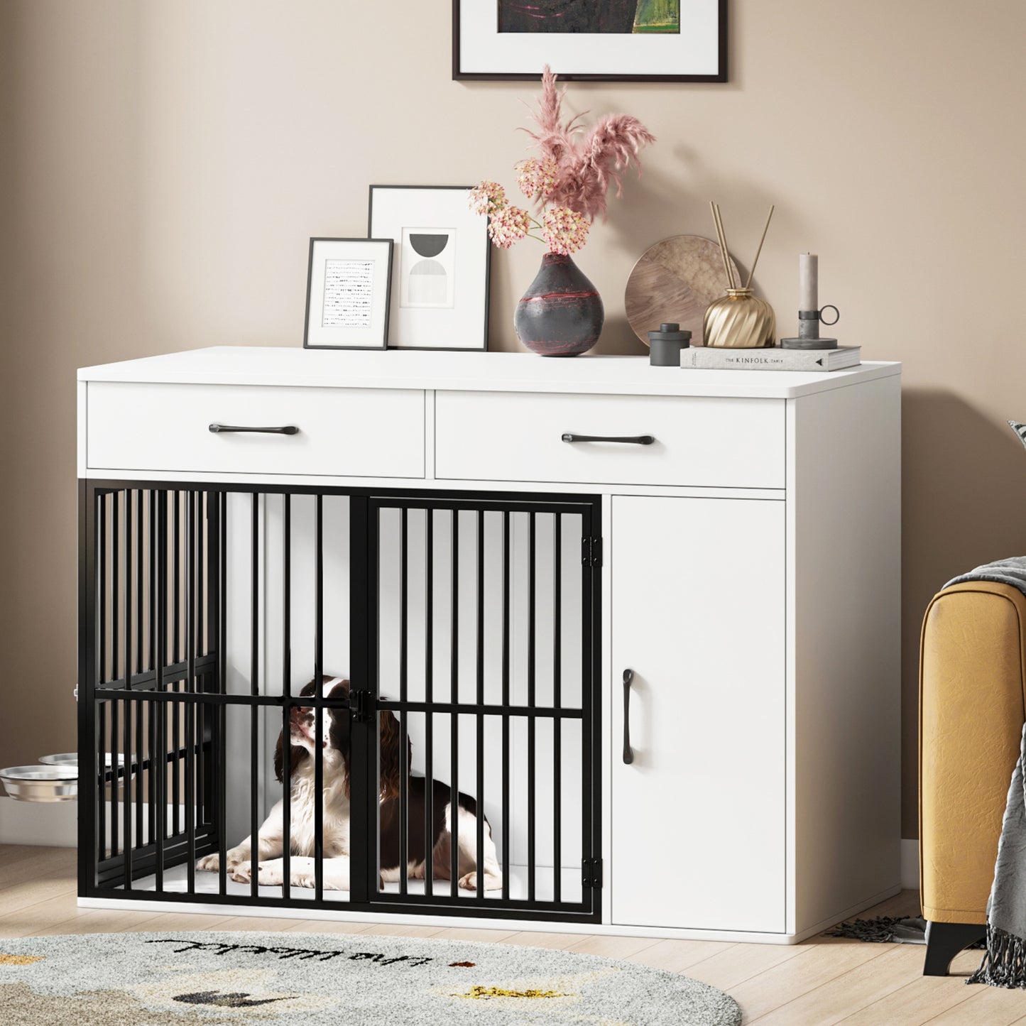 Large Wooden Dog Crate with Drawers