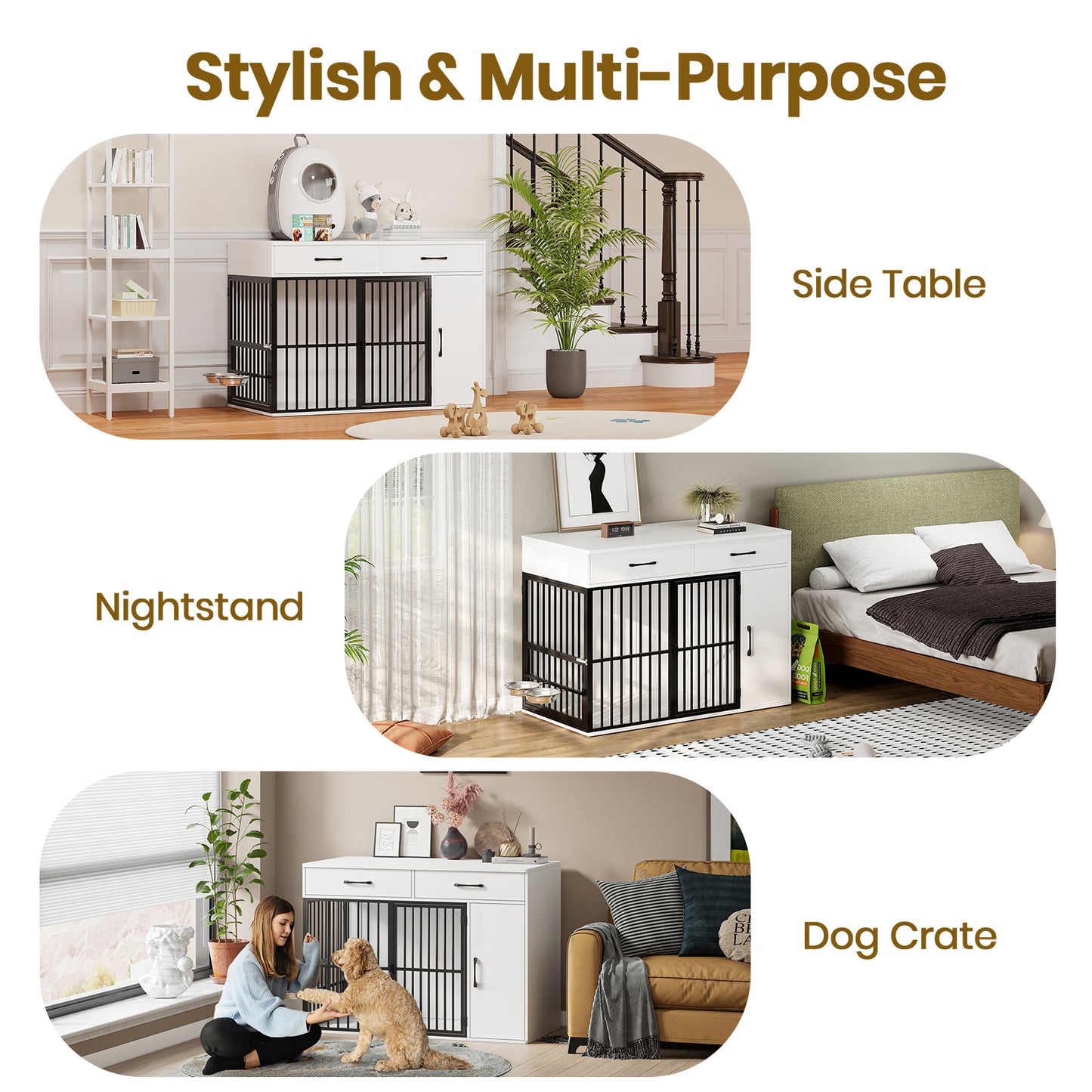 Large Wooden Dog Crate with Drawers