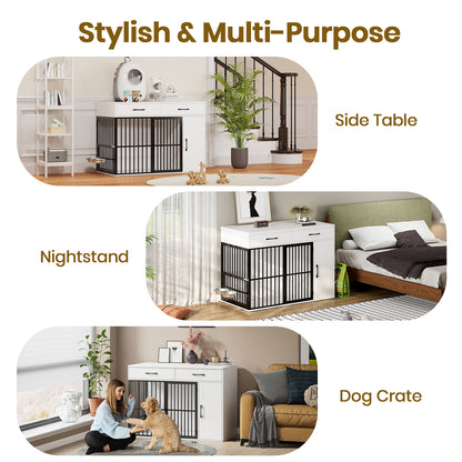 Large Wooden Dog Crate with Drawers