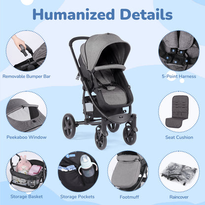 Foldable Baby Pushchair with Rain Cover and Footmuff