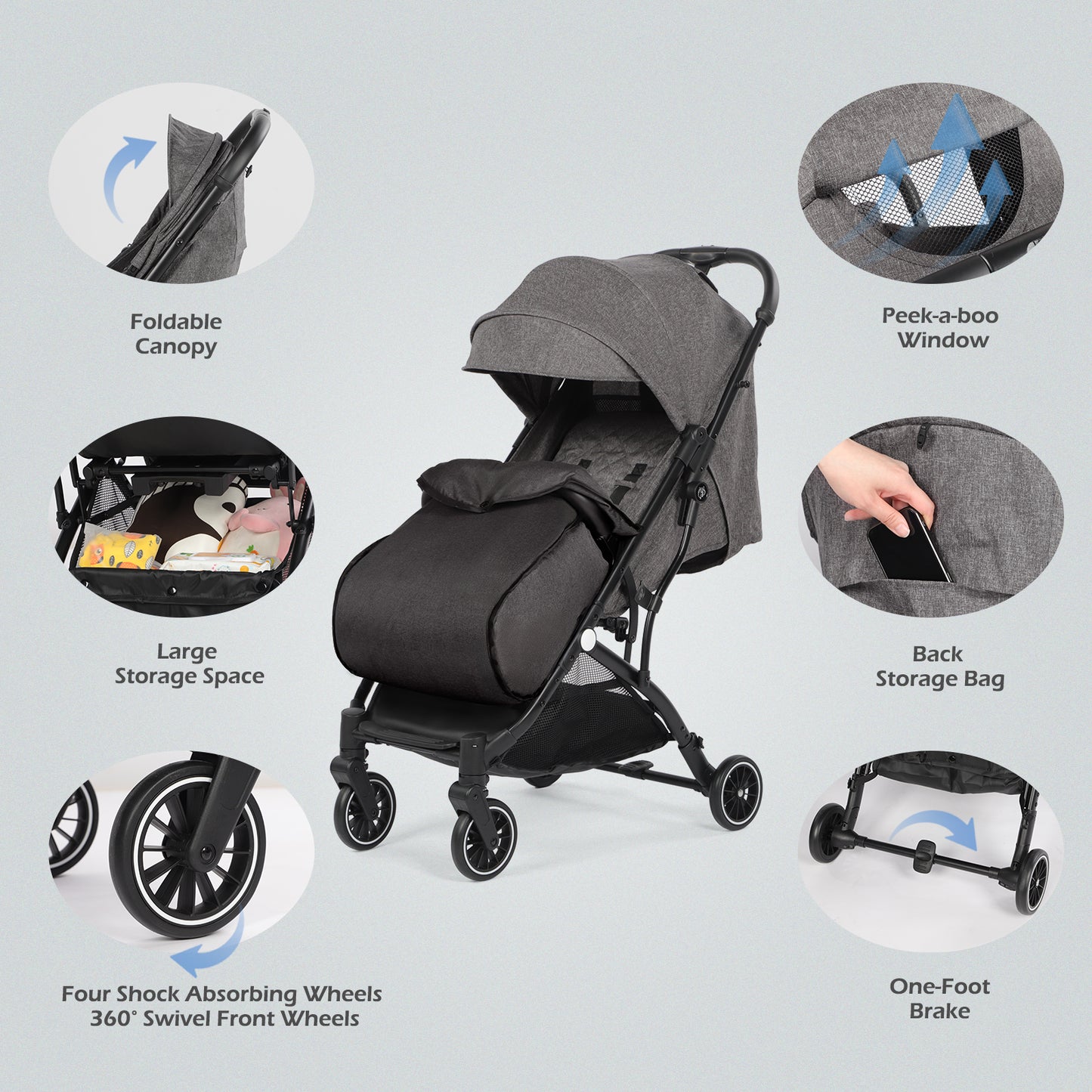 Lightweight Baby Pushchair with Footmuff