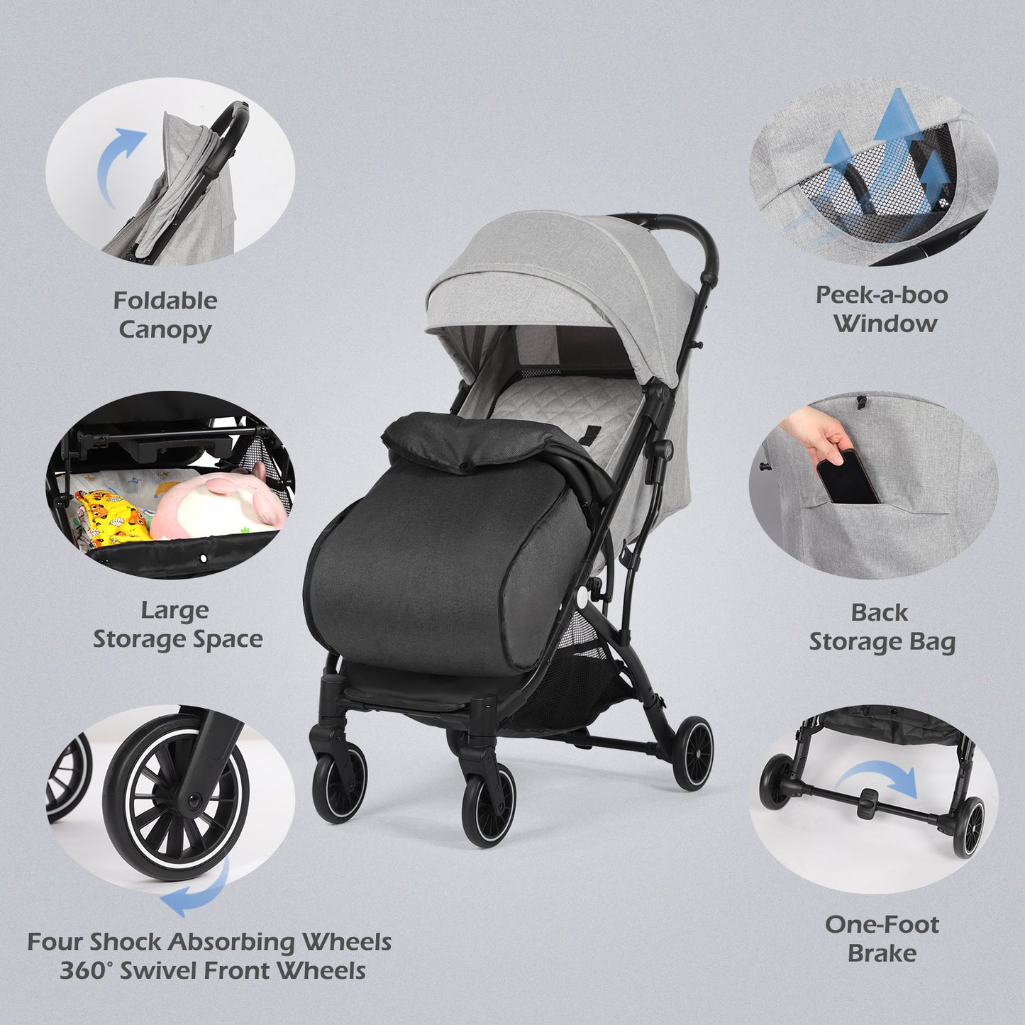 Lightweight Baby Pushchair with Footmuff