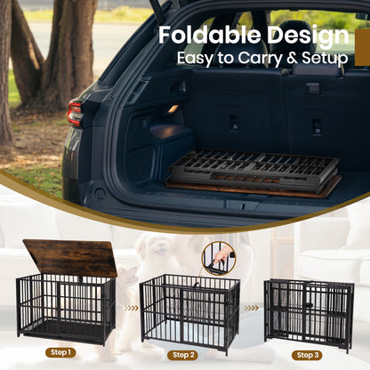 Foldable Large Dog Cage with Removable Tray