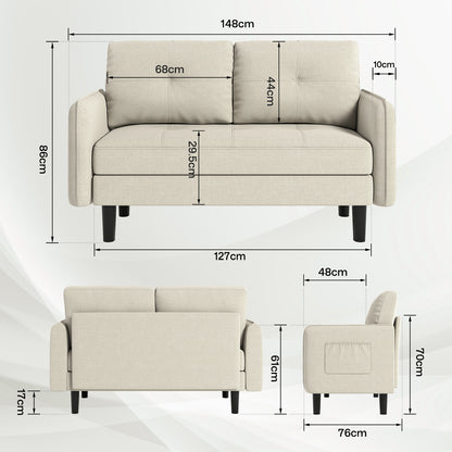 Modern 2-Seater Linen Sofa with Thicken Cushions