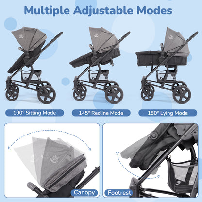 Foldable Baby Pushchair with Rain Cover and Footmuff
