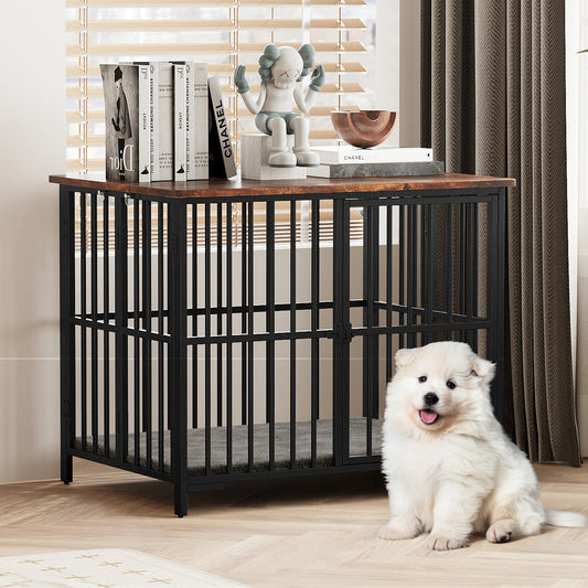 Foldable Dog Cage with Plush Mat