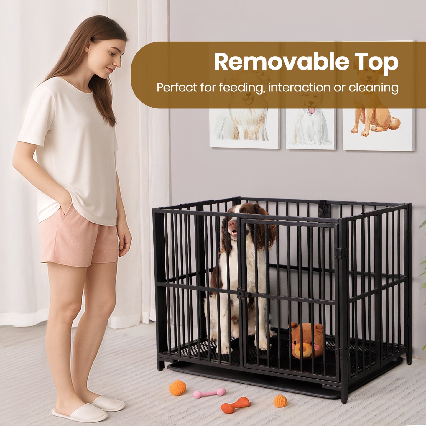 Foldable Large Dog Cage with Removable Tray
