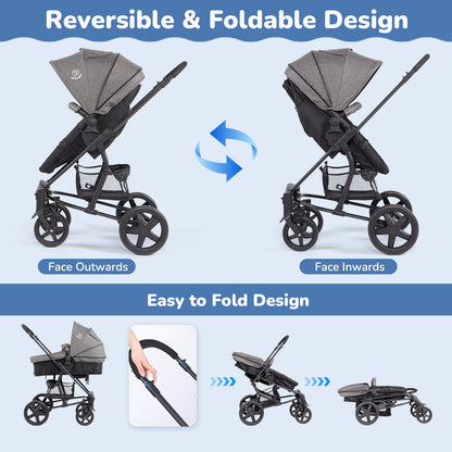 Foldable Baby Pushchair with Rain Cover and Footmuff