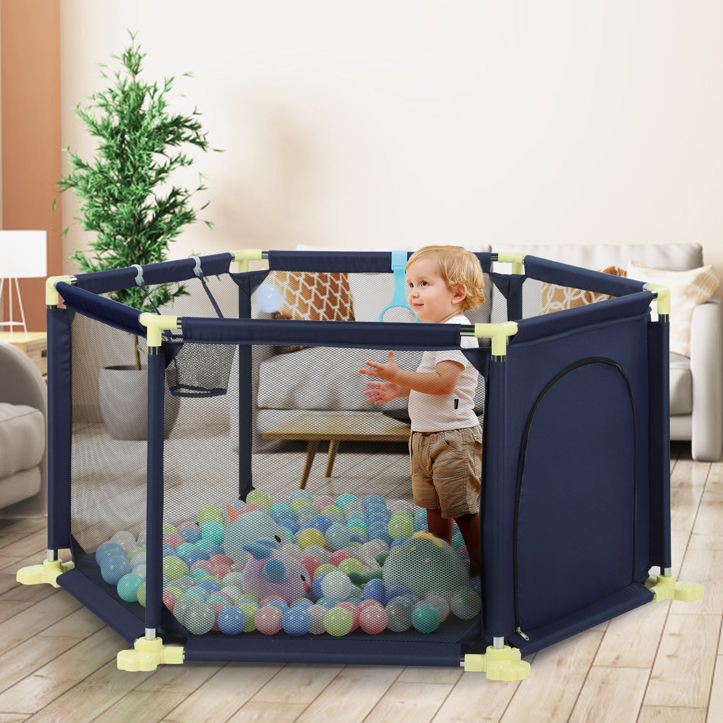 Hello5ive 6-Panel Anti-Slip Baby Playpen Blue