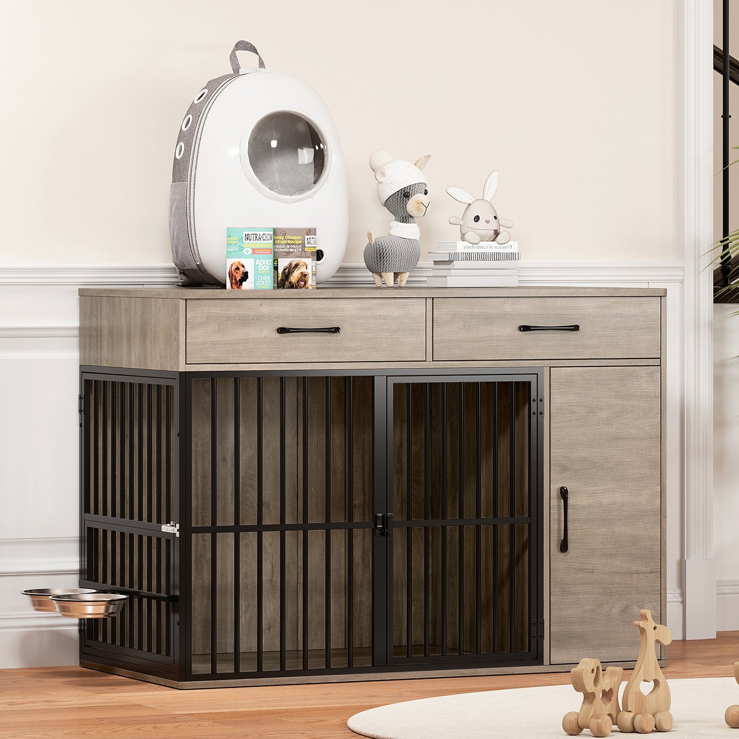 Large Wooden Dog Crate with Drawers