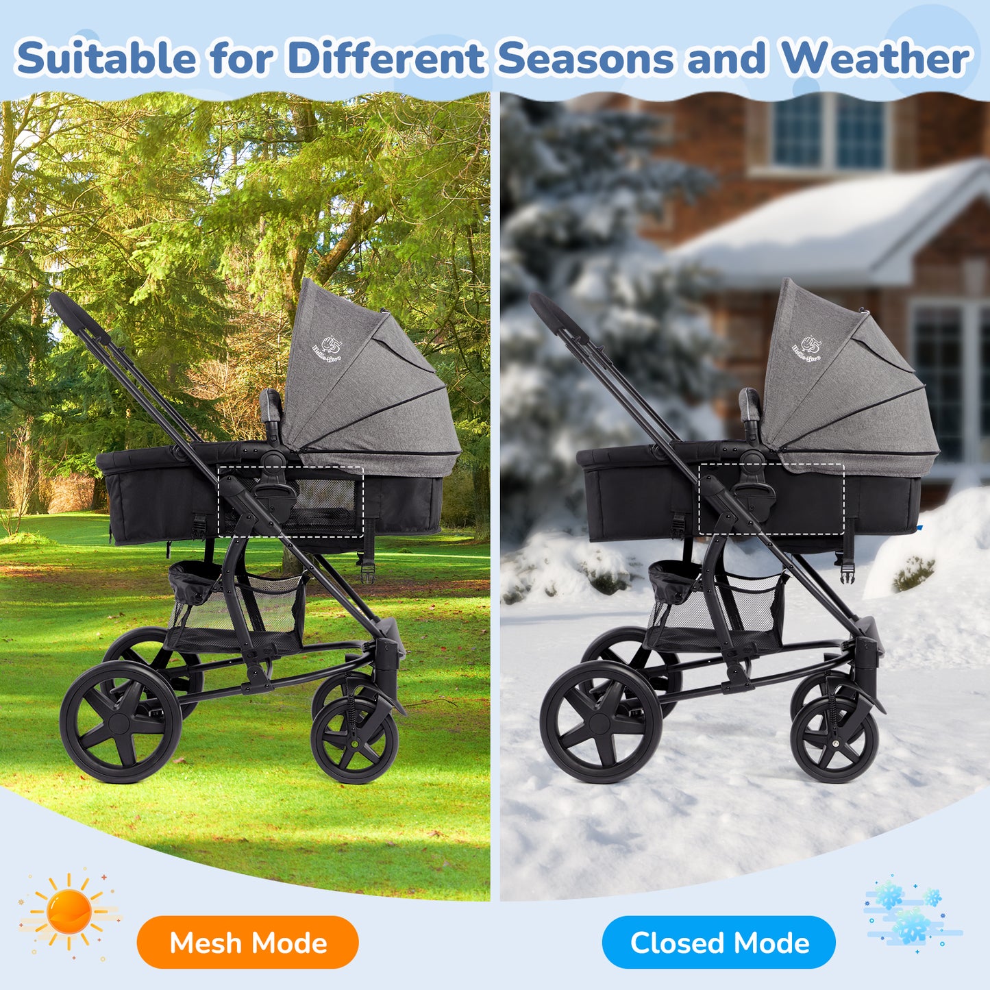Foldable Baby Pushchair with Rain Cover and Footmuff