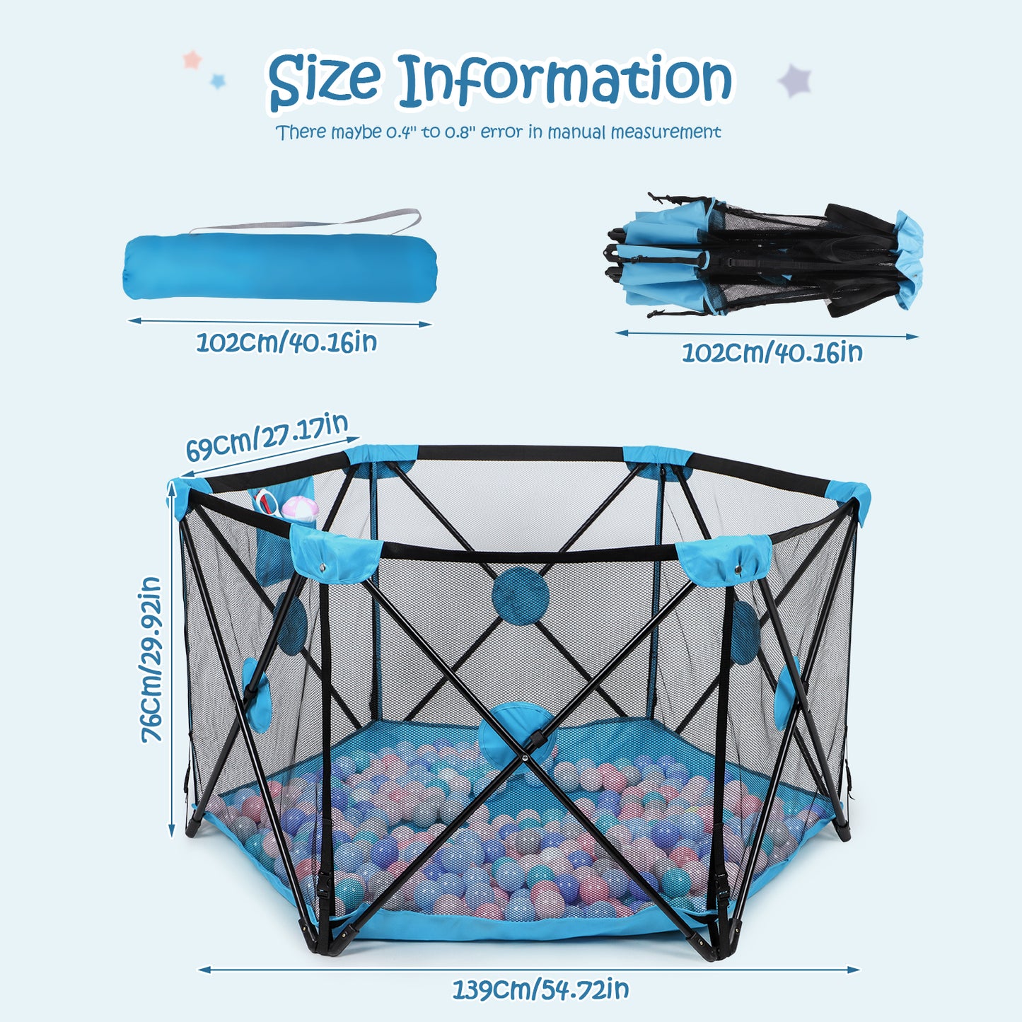 Hello5ive Baby Playpen Foldable Fence - Blue