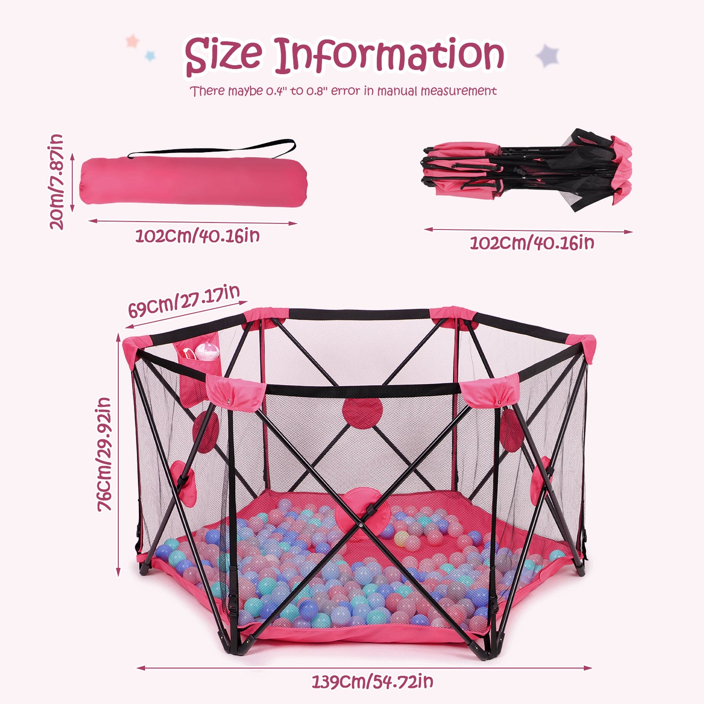 Hello5ive Baby Playpen Foldable Fence - Pink