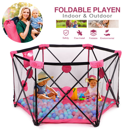 Hello5ive Baby Playpen Foldable Fence - Pink