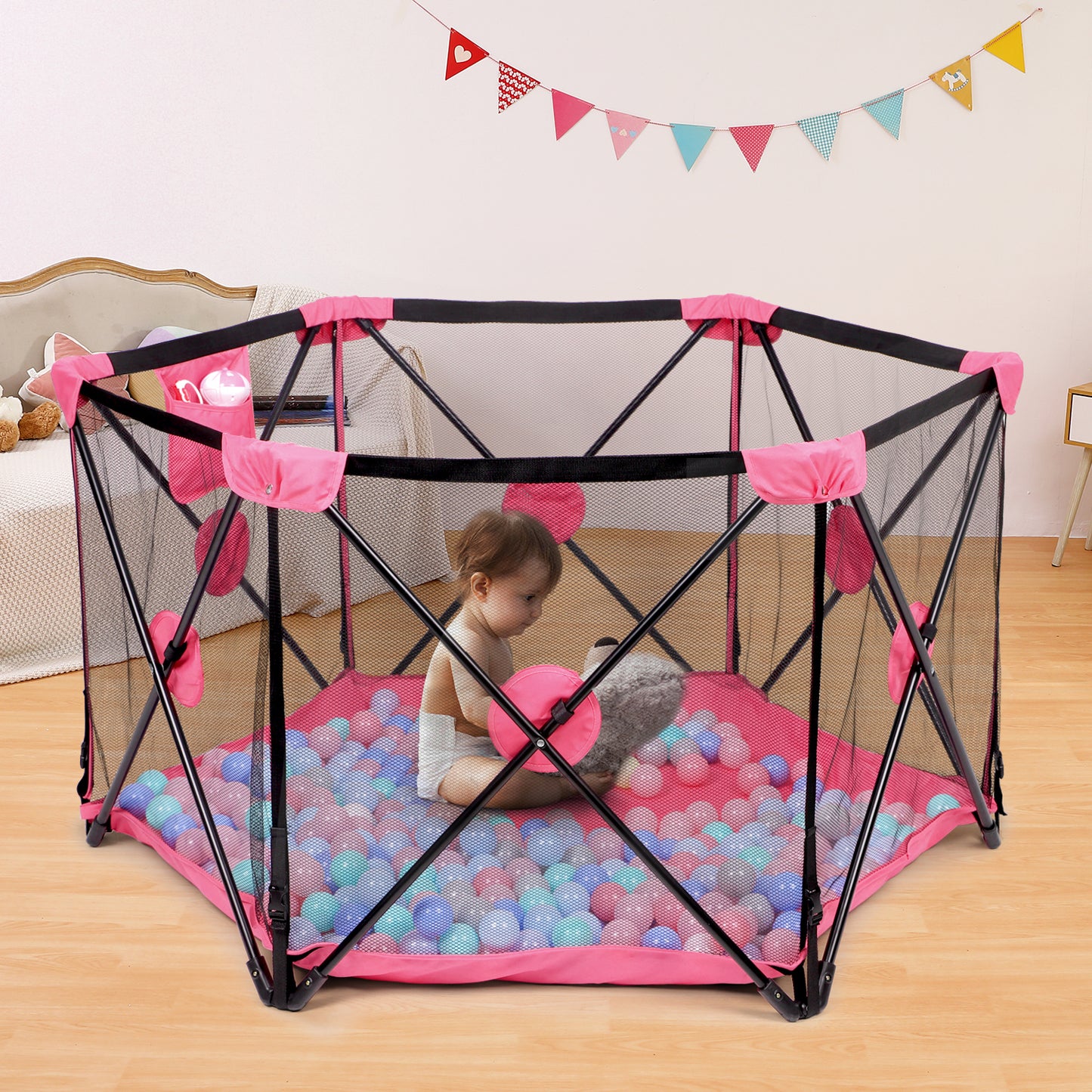 Hello5ive Baby Playpen Foldable Fence - Pink