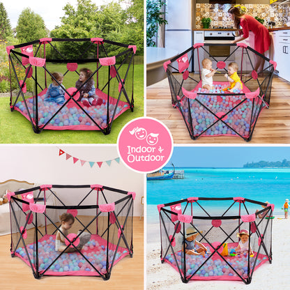 Hello5ive Baby Playpen Foldable Fence - Pink