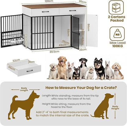 Large Wooden Dog Crate with Drawers