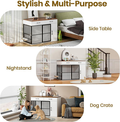 Large Wooden Dog Crate with Drawers