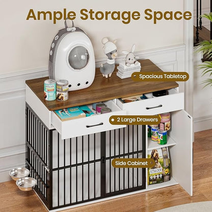 Large Wooden Dog Crate with Drawers