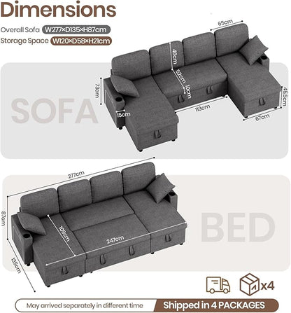 Convertible L-Shaped Sofa Bed with LED Light