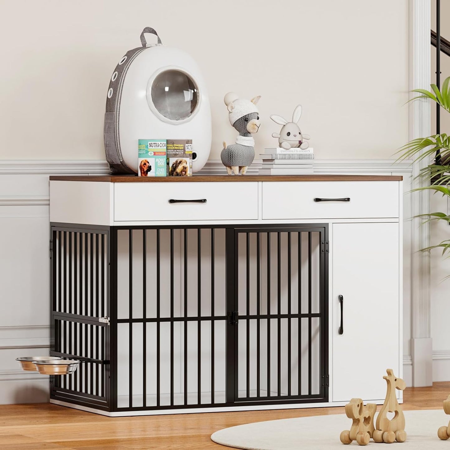 Large Wooden Dog Crate with Drawers