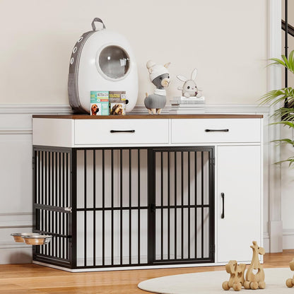 Large Wooden Dog Crate with Drawers