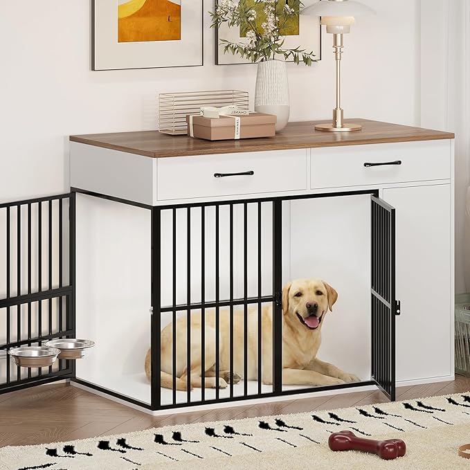Large Wooden Dog Crate with Drawers