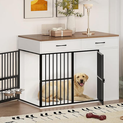 Large Wooden Dog Crate with Drawers