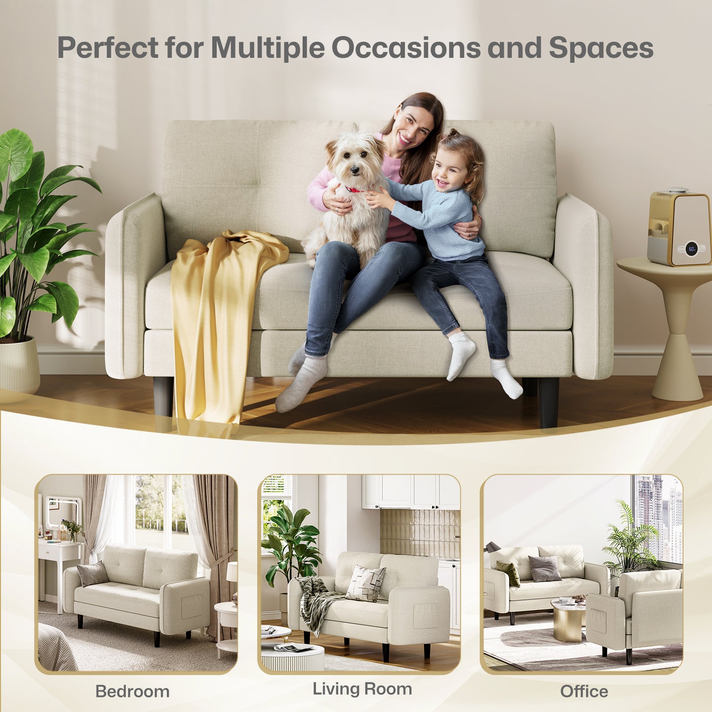Modern 2-Seater Linen Sofa with Thicken Cushions