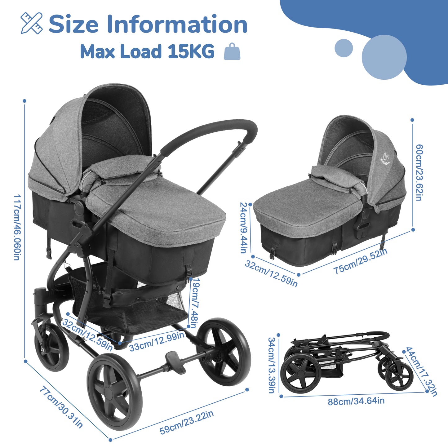 Foldable Baby Pushchair with Rain Cover and Footmuff