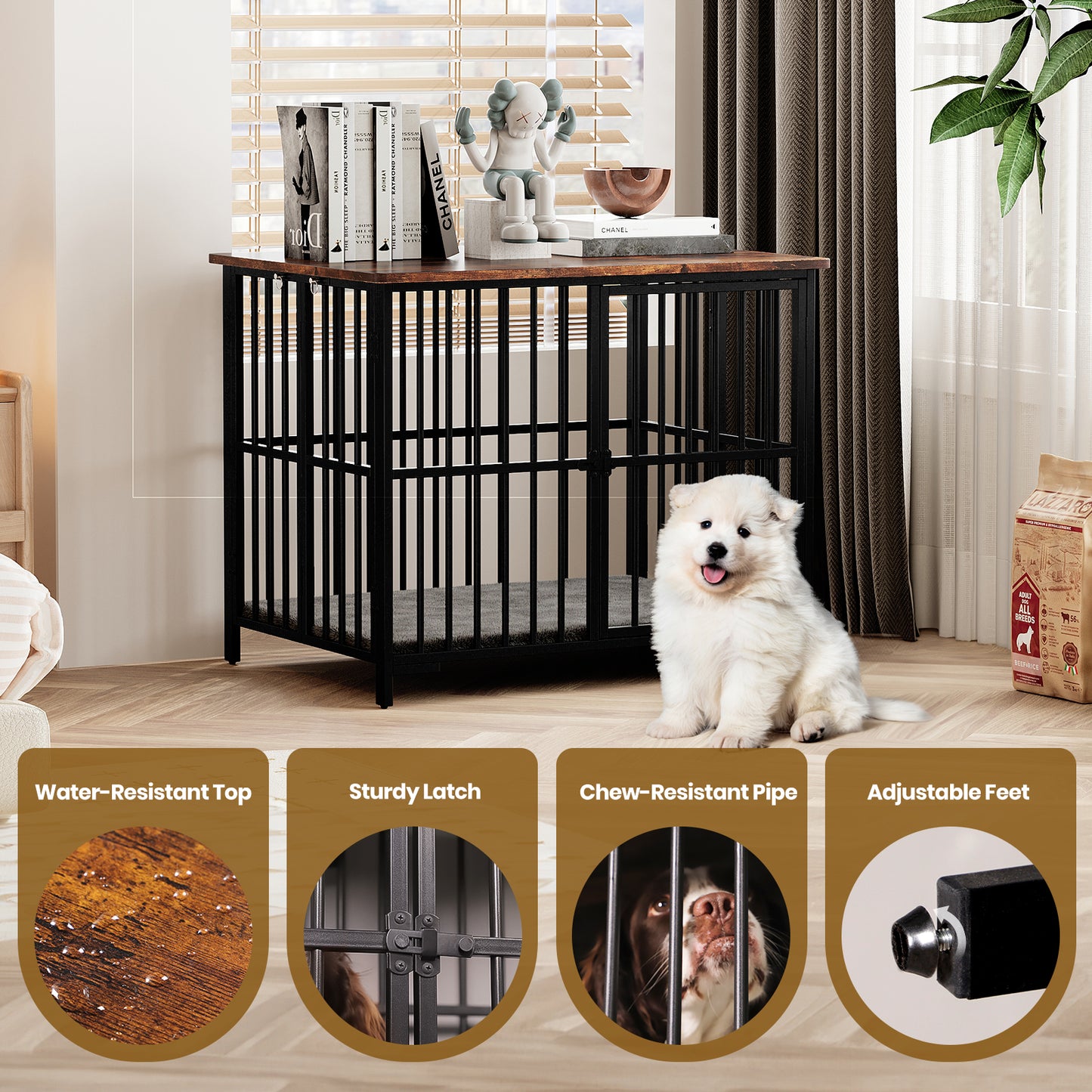 Foldable Dog Cage with Plush Mat