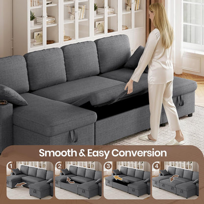 Convertible L-Shaped Sofa Bed with LED Light