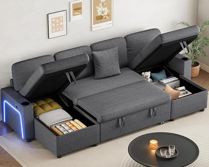 Convertible L-Shaped Sofa Bed with LED Light