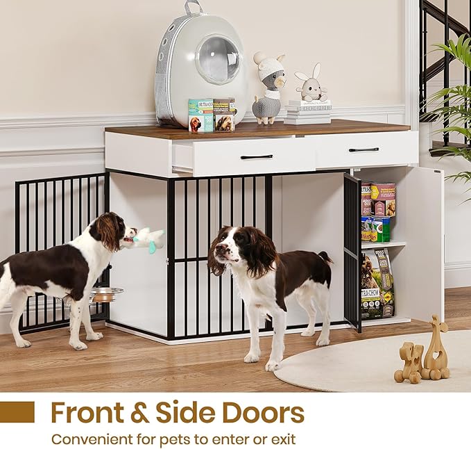 Large Wooden Dog Crate with Drawers