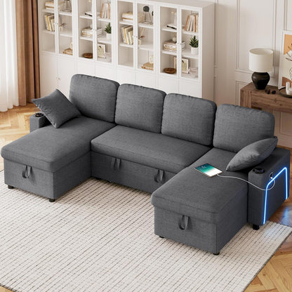 Convertible L-Shaped Sofa Bed with LED Light