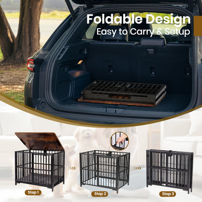 Foldable Dog Cage with Plush Mat