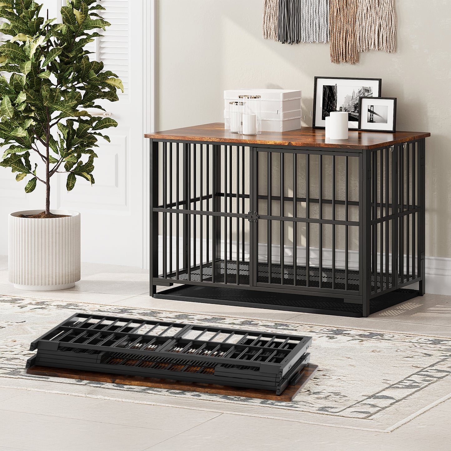 Foldable Large Dog Cage with Removable Tray
