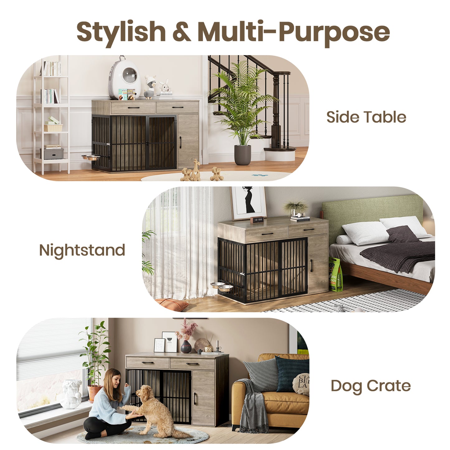 Large Wooden Dog Crate with Drawers