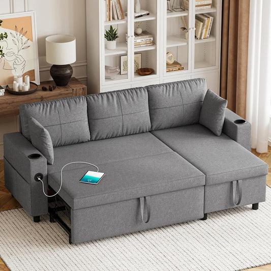 Convertible L-Shaped Sofa Bed with Storage