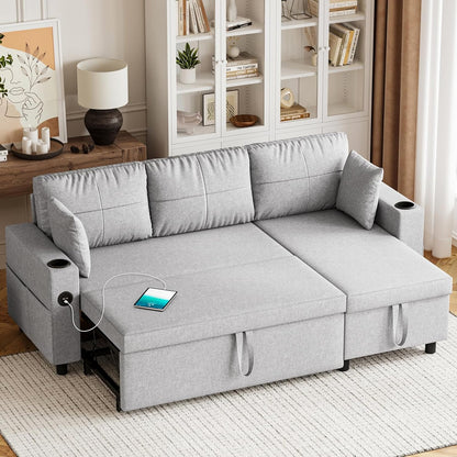 Convertible L-Shaped Sofa Bed with Storage