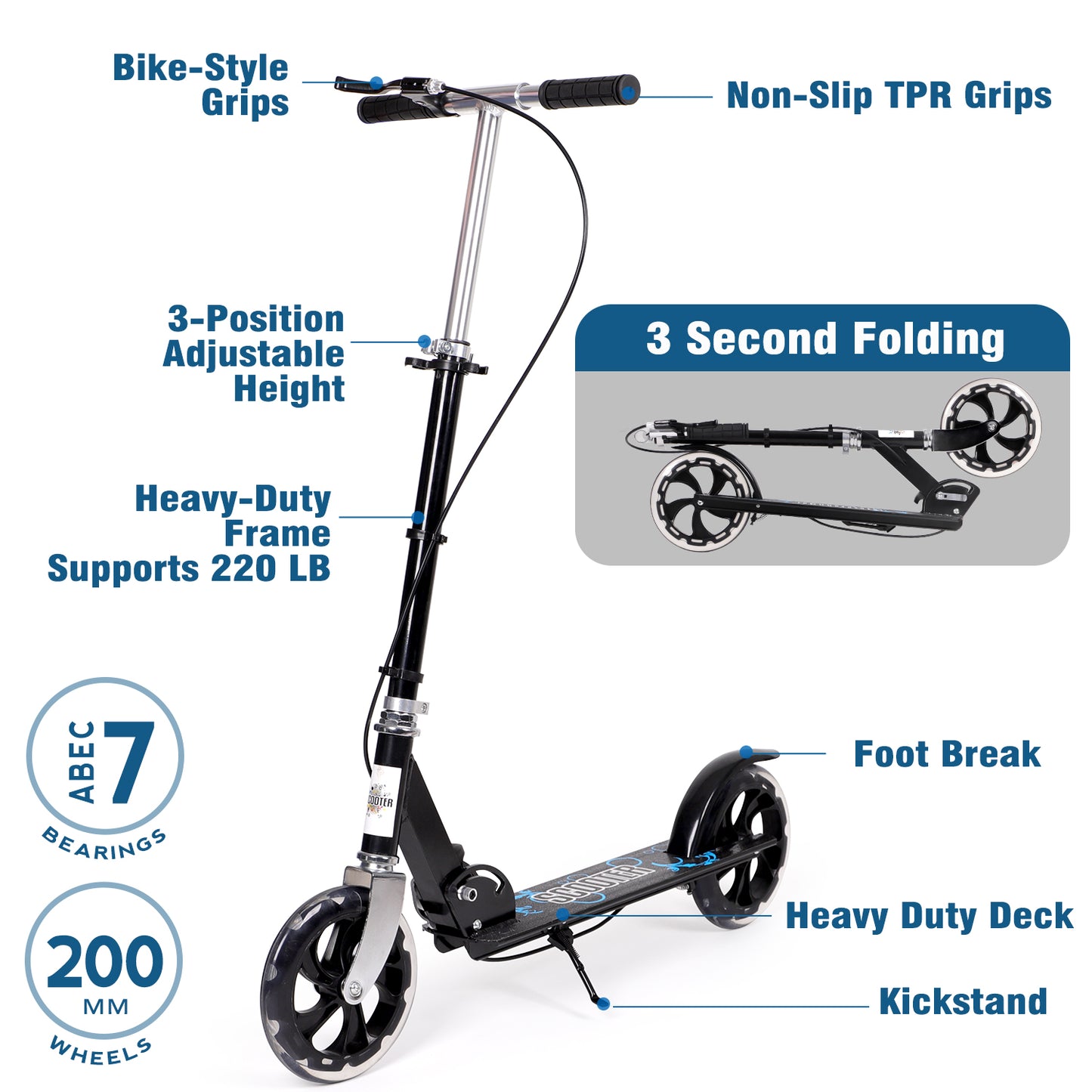 Foldable Kick Scooter with Dual Brakes