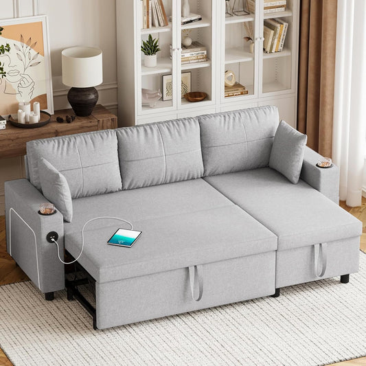 Convertible L-Shaped Sofa Bed with LED Light